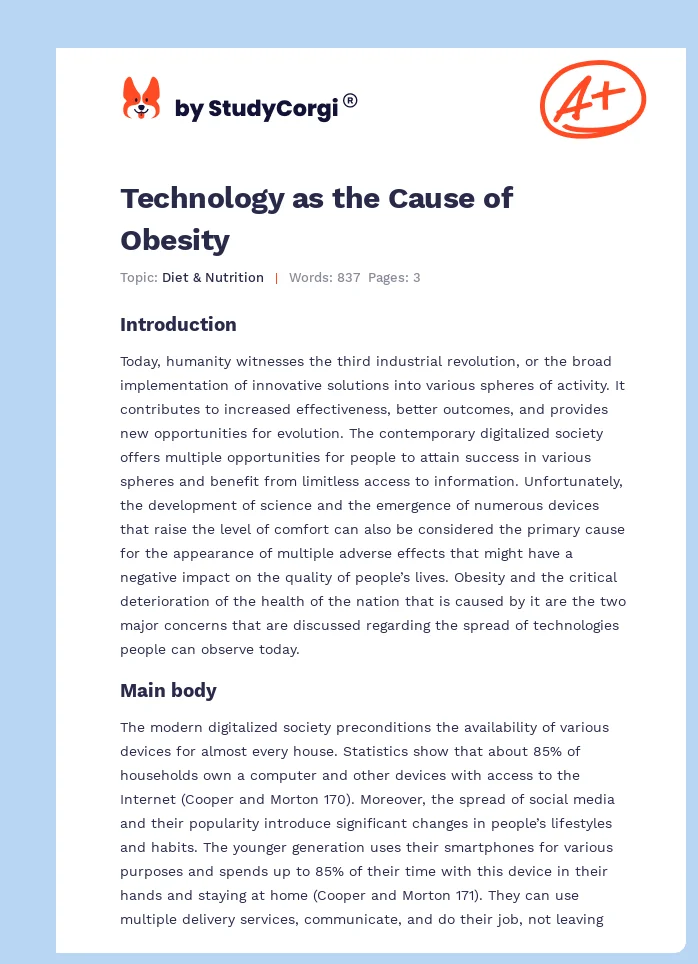 Technology as the Cause of Obesity. Page 1