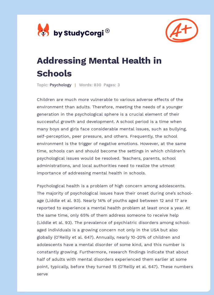 Addressing Mental Health in Schools. Page 1