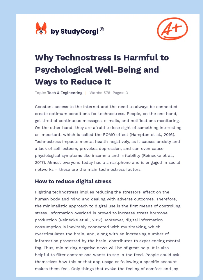 Why Technostress Is Harmful to Psychological Well-Being and Ways to Reduce It. Page 1
