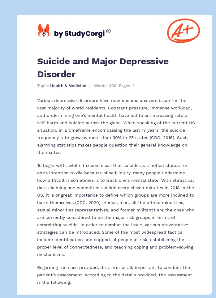 Suicide and Major Depressive Disorder. Page 1