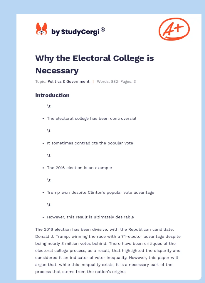 Why the Electoral College is Necessary. Page 1