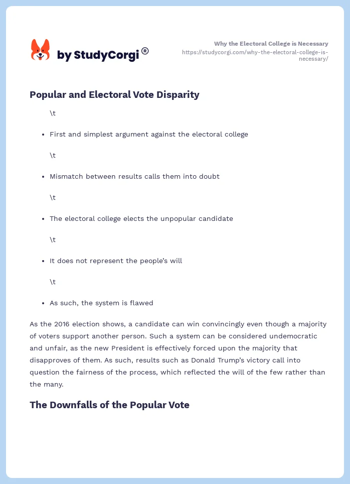 Why the Electoral College is Necessary. Page 2