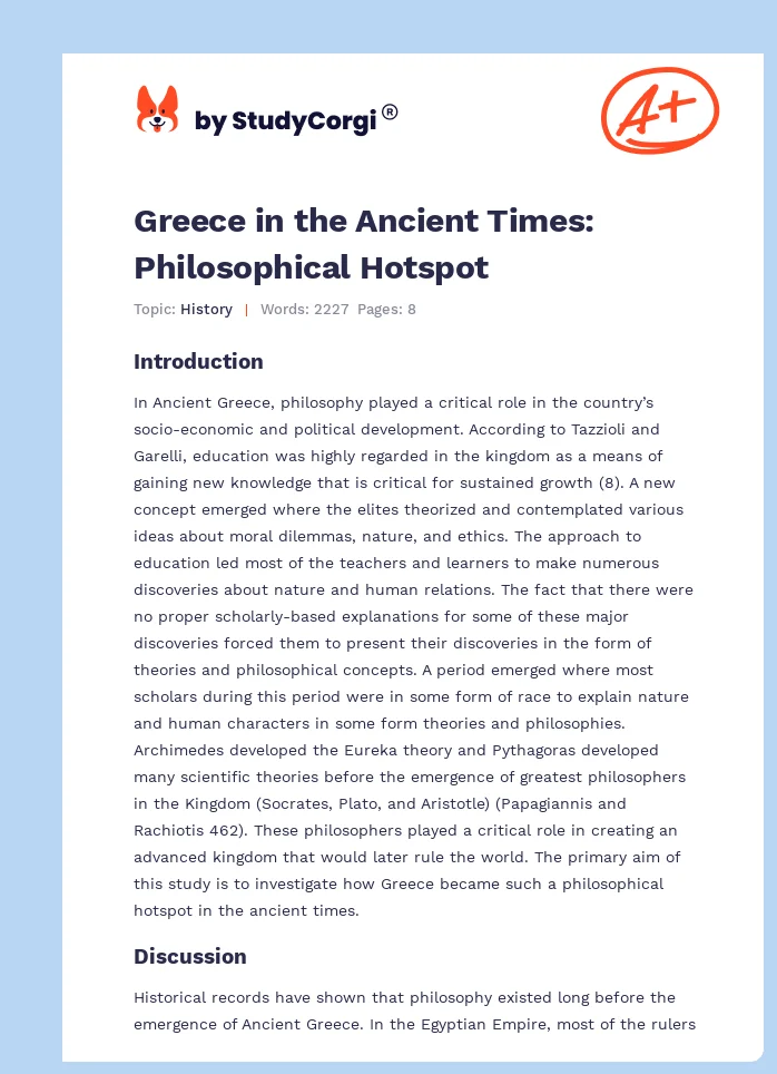 Greece in the Ancient Times: Philosophical Hotspot. Page 1