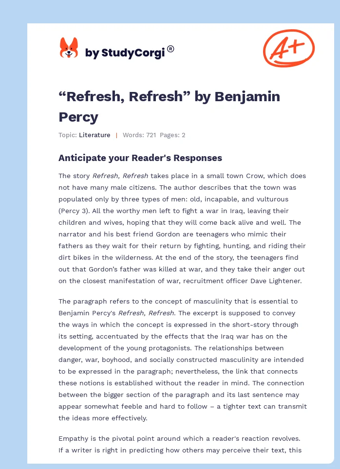 “Refresh, Refresh” by Benjamin Percy. Page 1