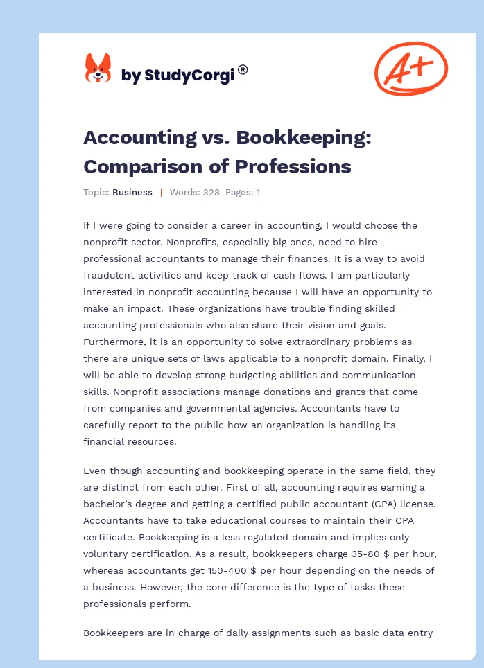 Accounting vs. Bookkeeping: Comparison of Professions. Page 1