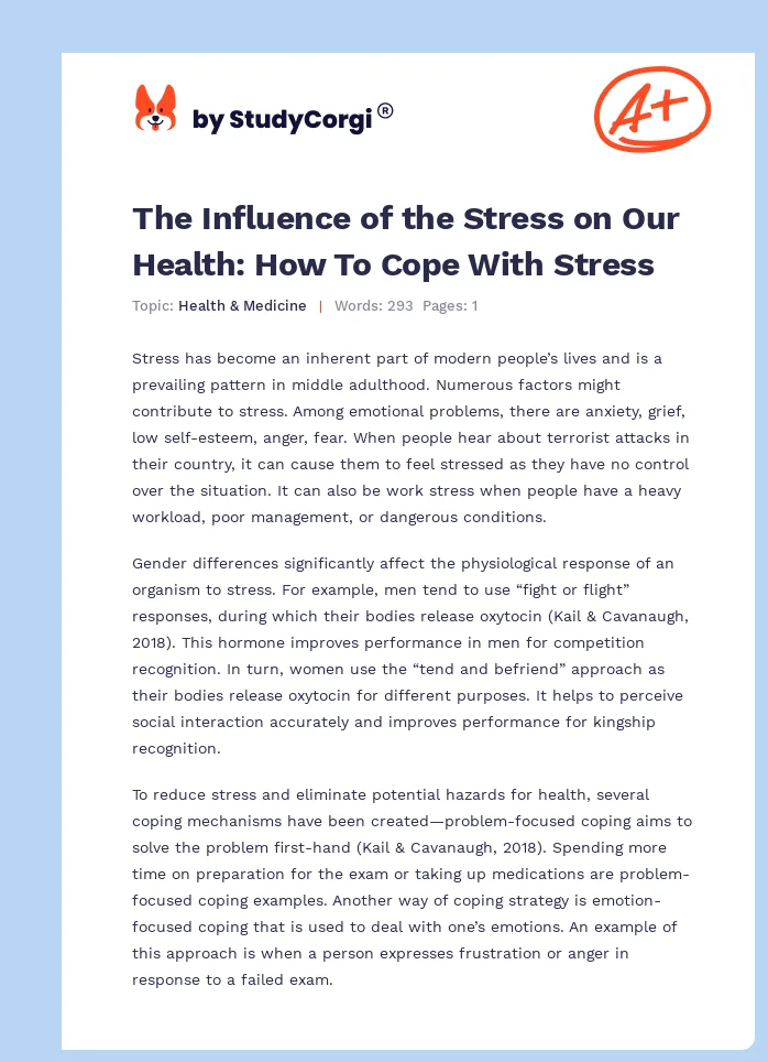 The Influence of the Stress on Our Health: How To Cope With Stress. Page 1