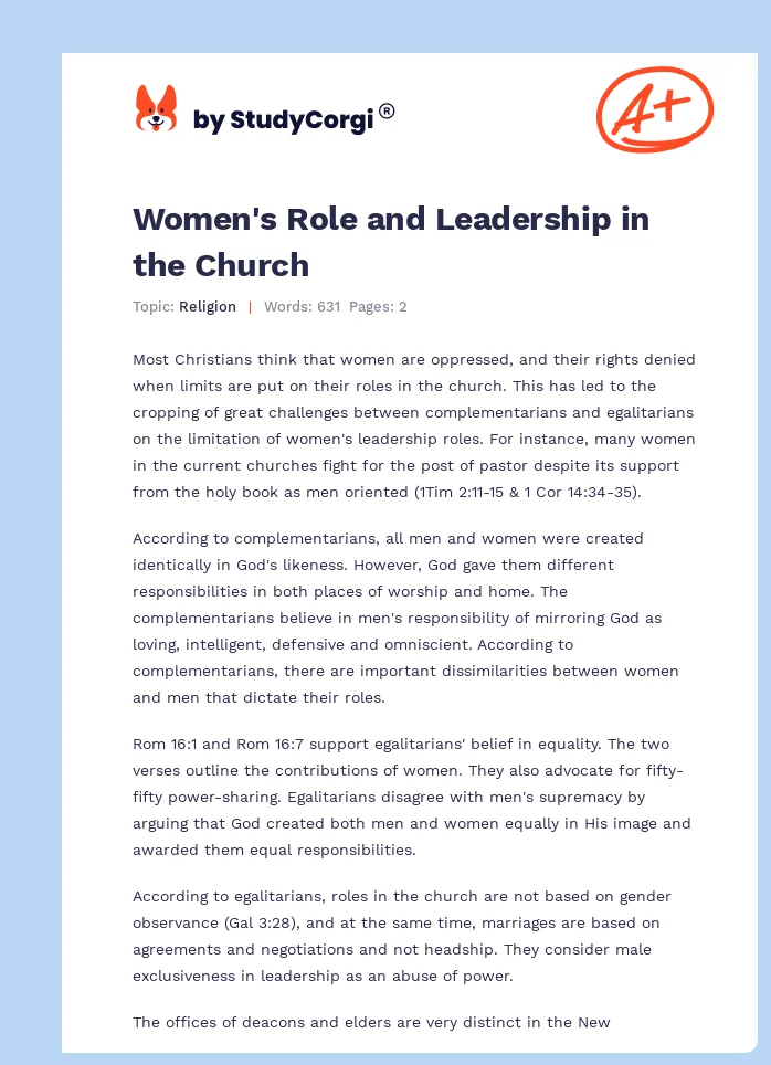 Women's Role and Leadership in the Church. Page 1