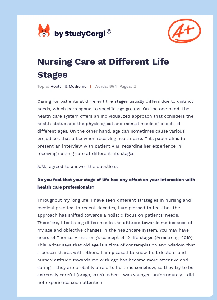 Nursing Care at Different Life Stages. Page 1
