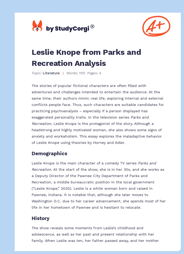 Leslie Knope from Parks and Recreation Analysis. Page 1