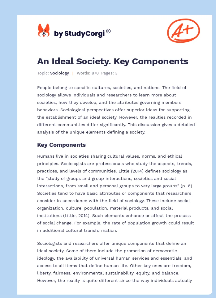 An Ideal Society. Key Components. Page 1