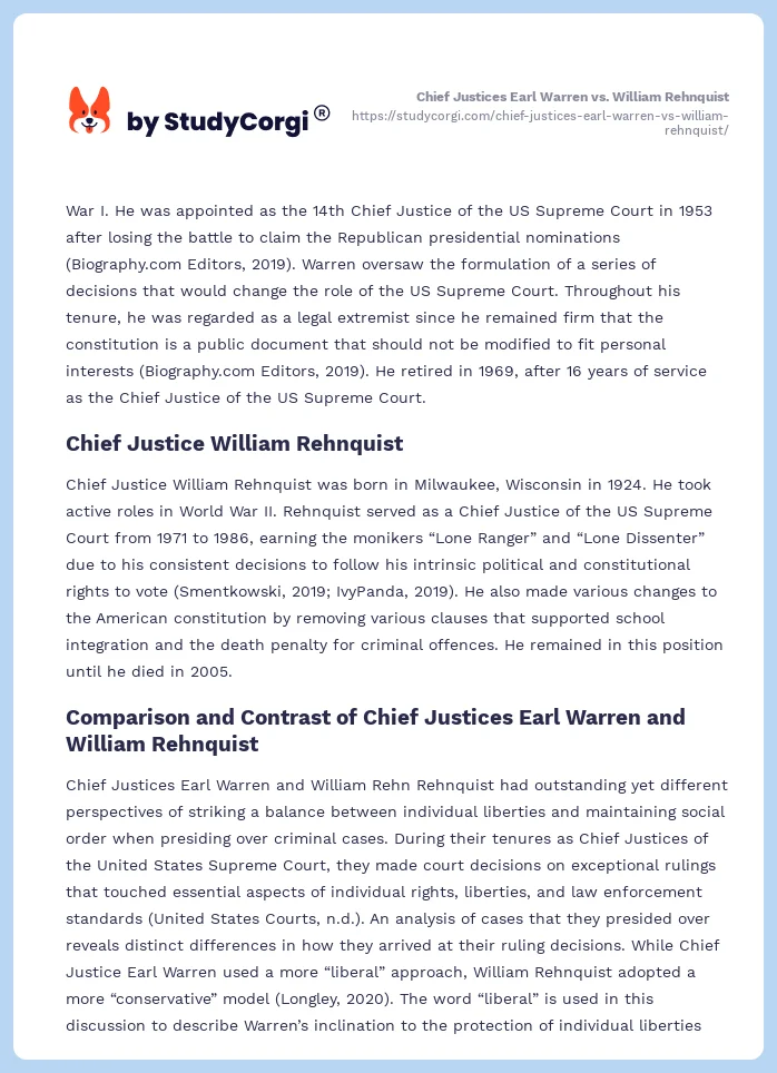 Chief Justices Earl Warren vs. William Rehnquist. Page 2