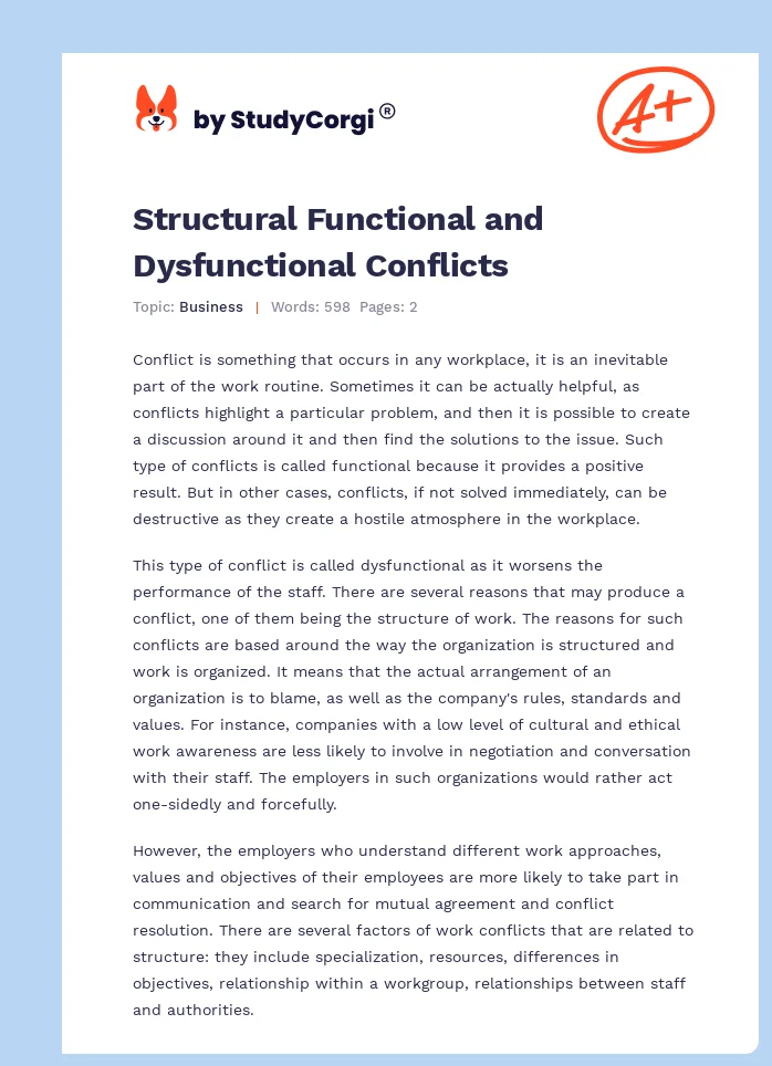 Structural Functional and Dysfunctional Conflicts. Page 1