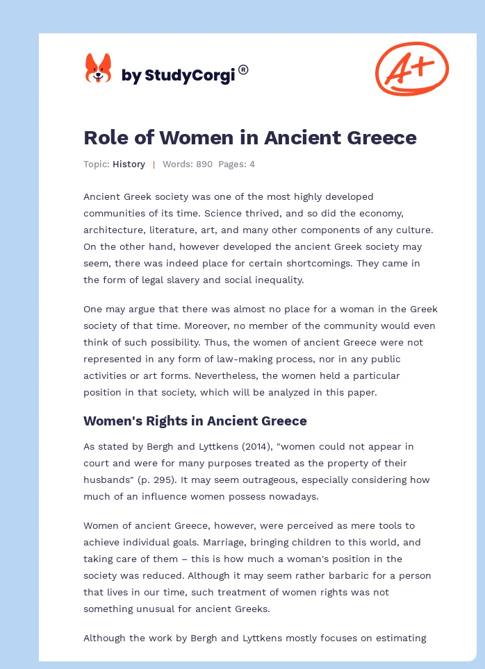 Role of Women in Ancient Greece. Page 1