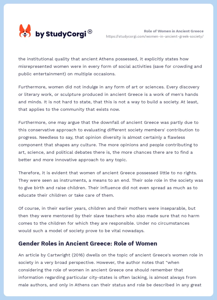 Role of Women in Ancient Greece. Page 2