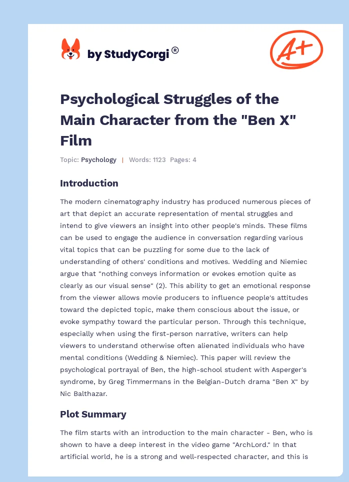 Psychological Struggles of the Main Character from the "Ben X" Film. Page 1