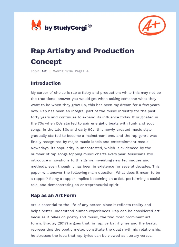 Rap Artistry and Production Concept. Page 1