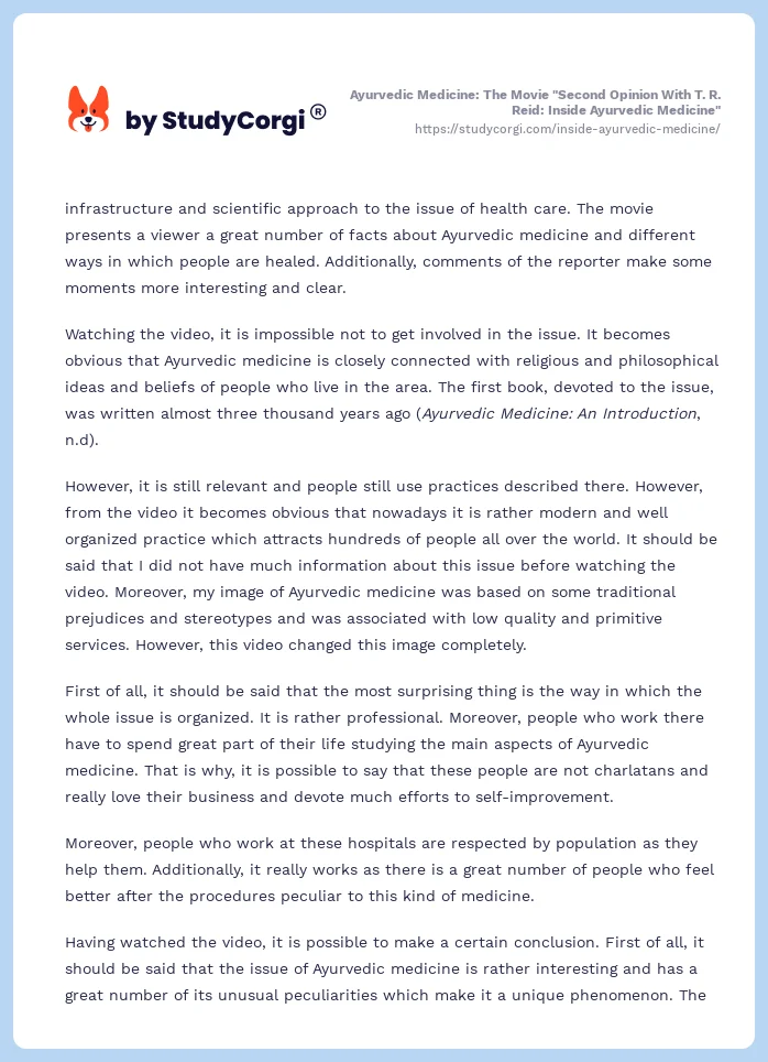 Ayurvedic Medicine: The Movie "Second Opinion With T. R. Reid: Inside Ayurvedic Medicine". Page 2