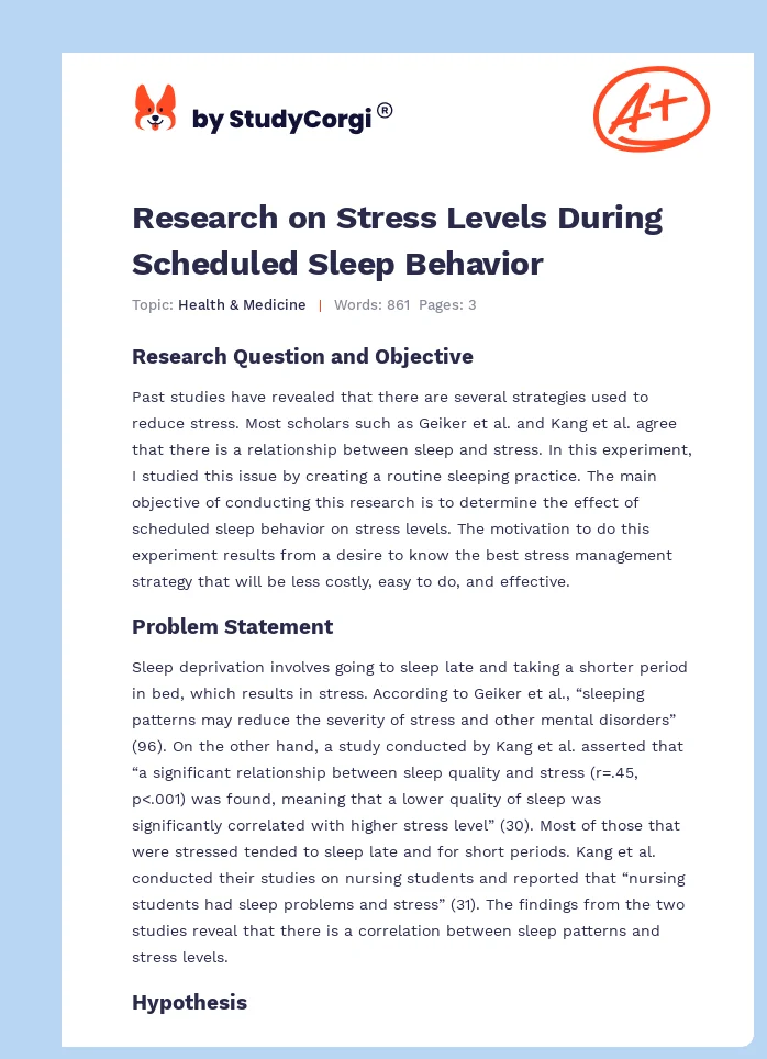 Research on Stress Levels During Scheduled Sleep Behavior. Page 1