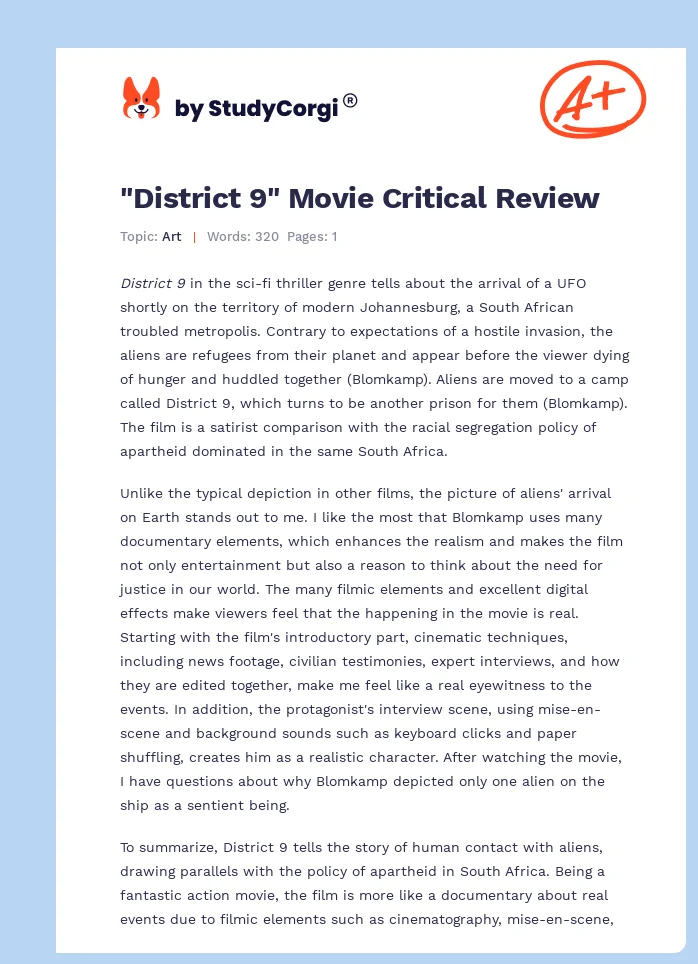"District 9" Movie Critical Review. Page 1