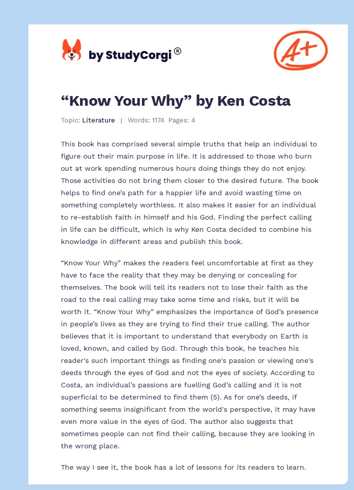 “Know Your Why” by Ken Costa. Page 1
