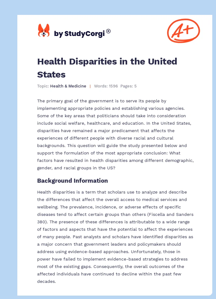 Health Disparities in the United States. Page 1