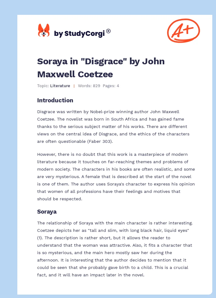 Soraya in "Disgrace" by John Maxwell Coetzee. Page 1