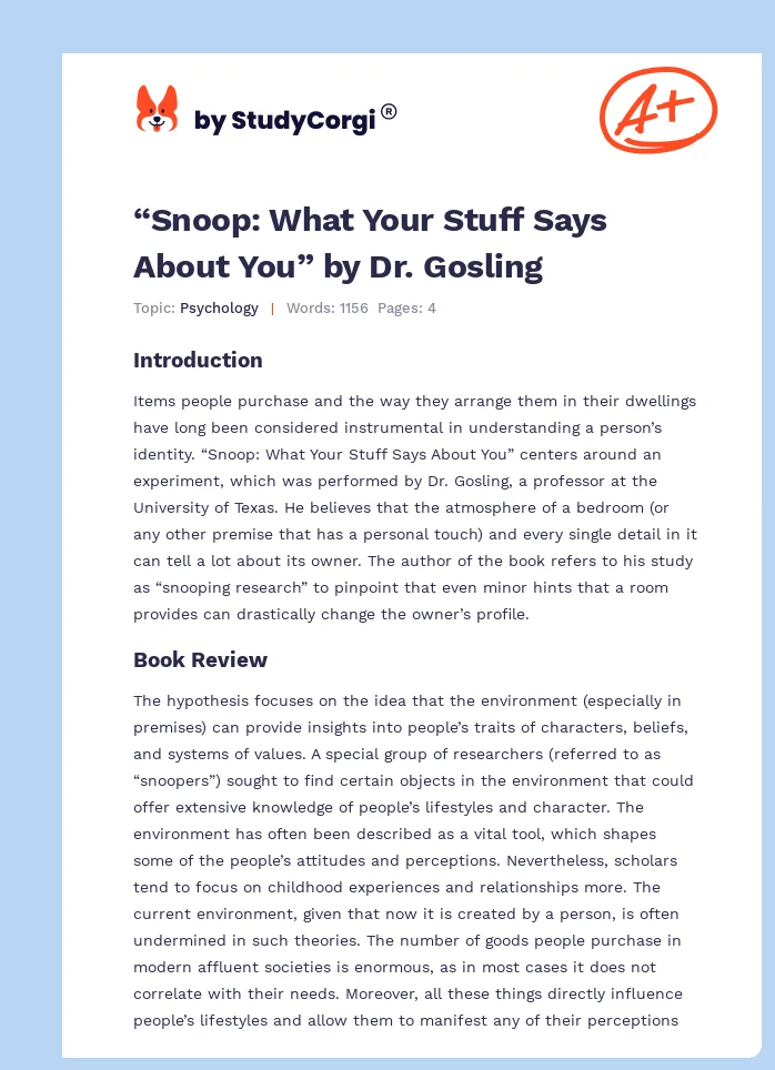 “Snoop: What Your Stuff Says About You” by Dr. Gosling. Page 1