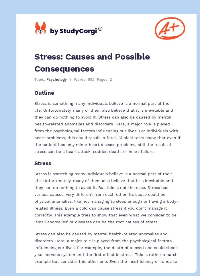 Stress: Causes and Possible Consequences. Page 1