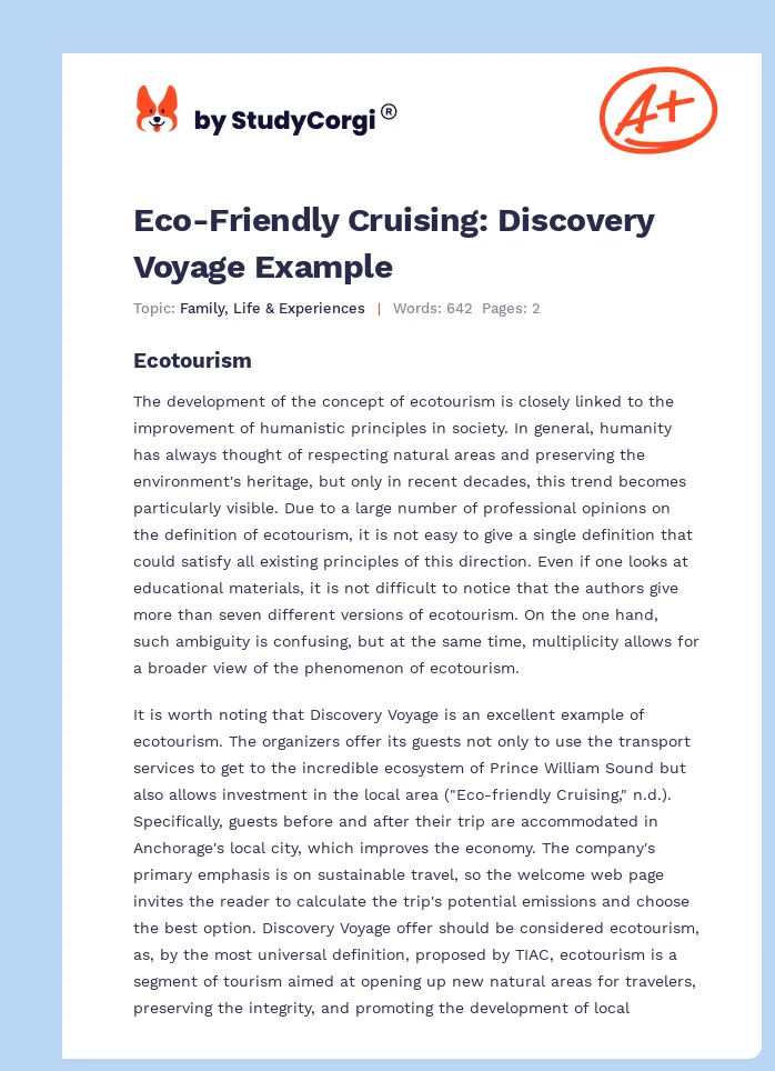 Eco-Friendly Cruising: Discovery Voyage Example. Page 1