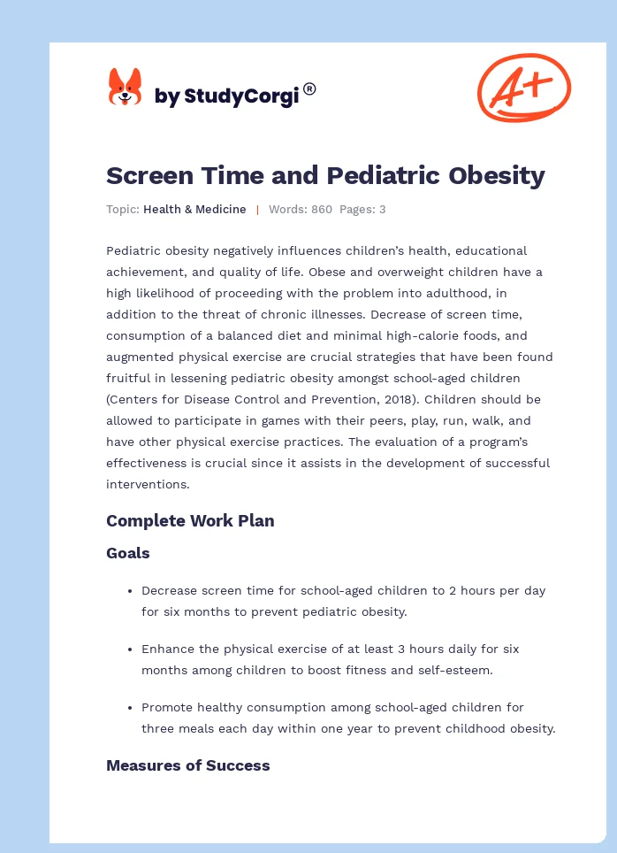 Screen Time and Pediatric Obesity. Page 1
