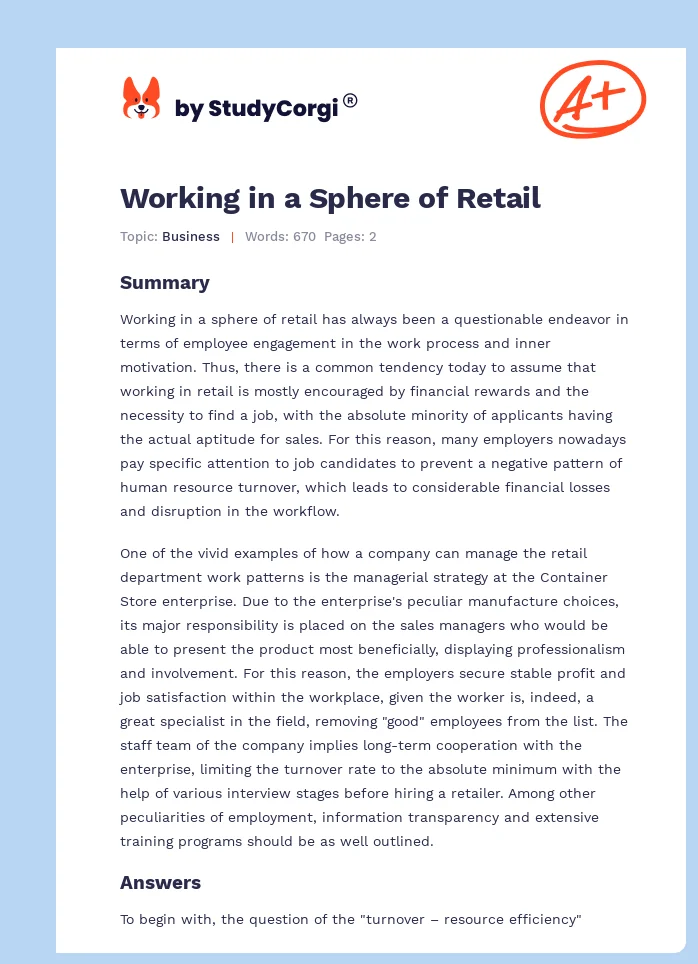 Working in a Sphere of Retail. Page 1