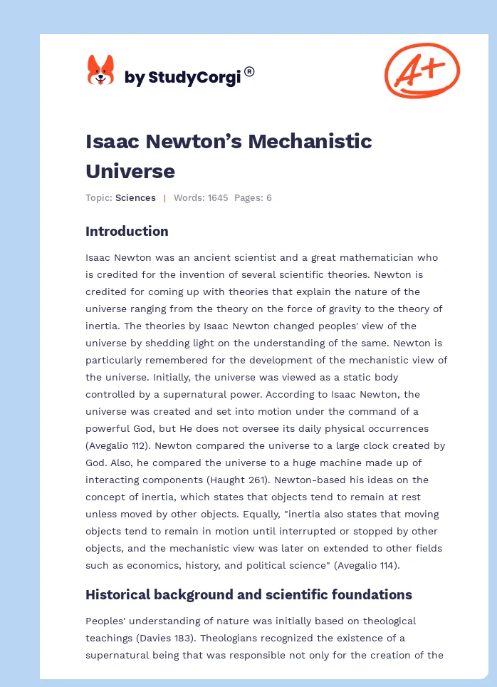 Isaac Newton’s Mechanistic Universe. Page 1
