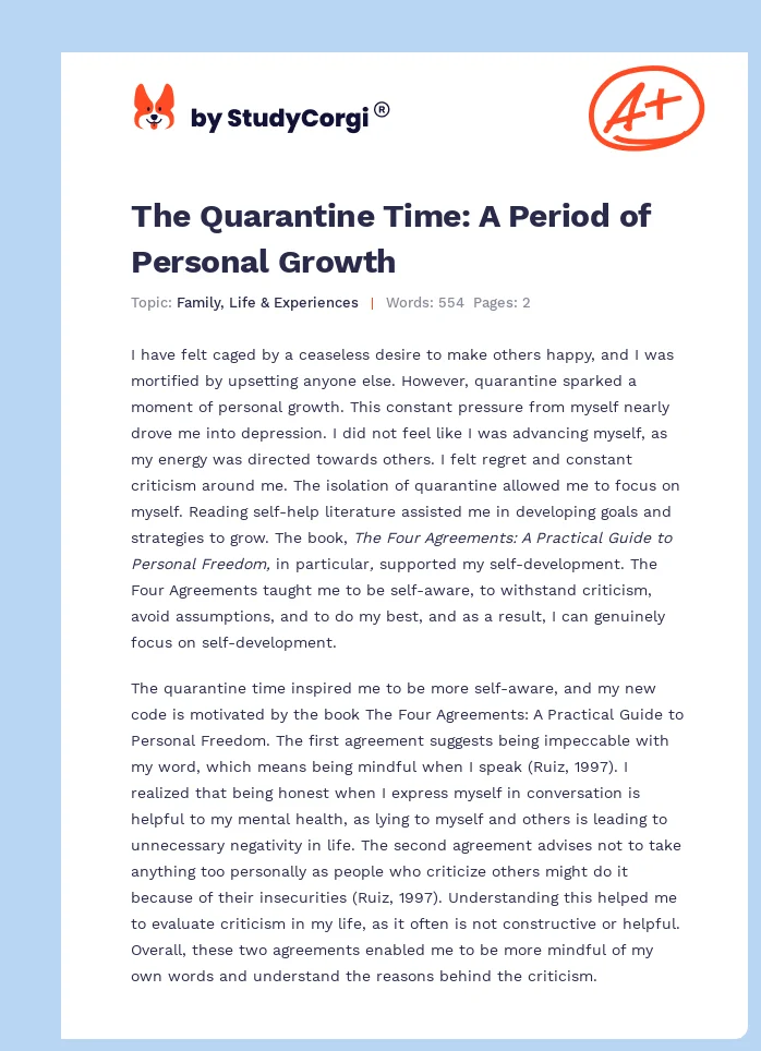 The Quarantine Time: A Period of Personal Growth. Page 1