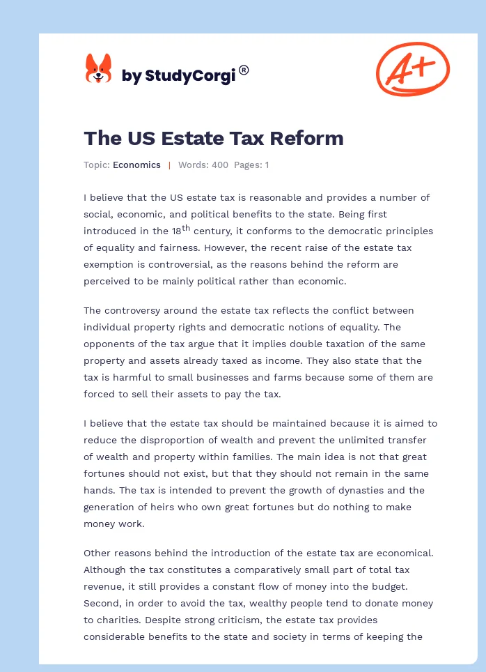 The US Estate Tax Reform. Page 1