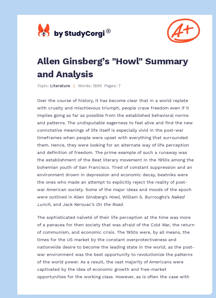 Allen Ginsberg’s "Howl" Summary and Analysis. Page 1