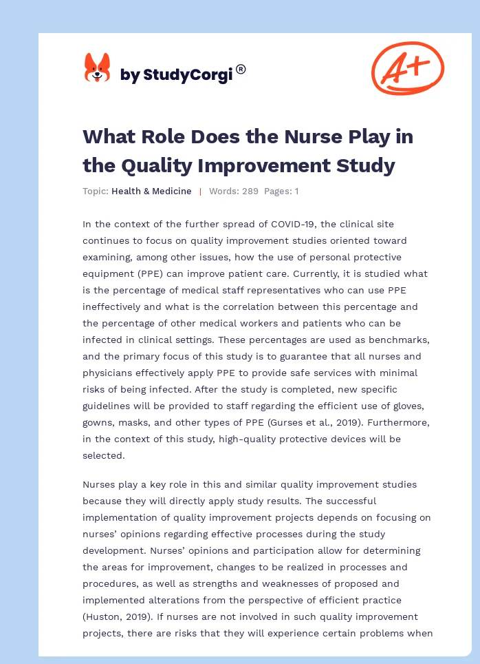 What Role Does the Nurse Play in the Quality Improvement Study. Page 1