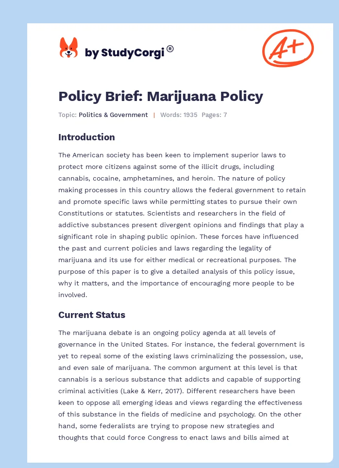 Policy Brief: Marijuana Policy. Page 1