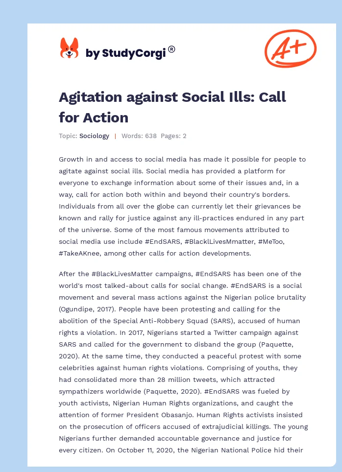Agitation against Social Ills: Call for Action. Page 1