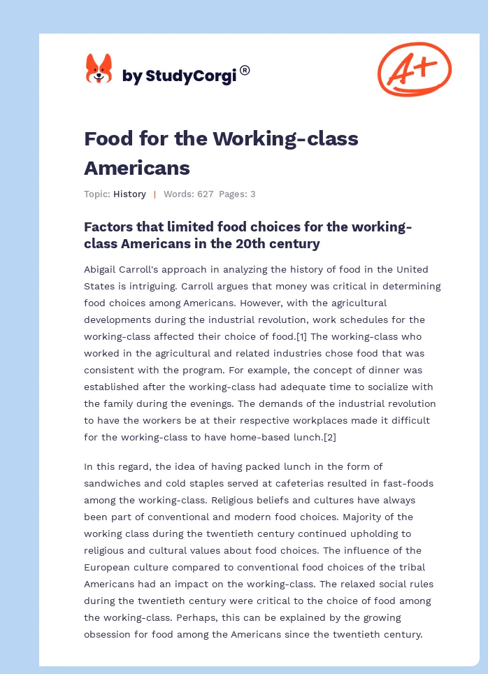 Food for the Working-class Americans. Page 1