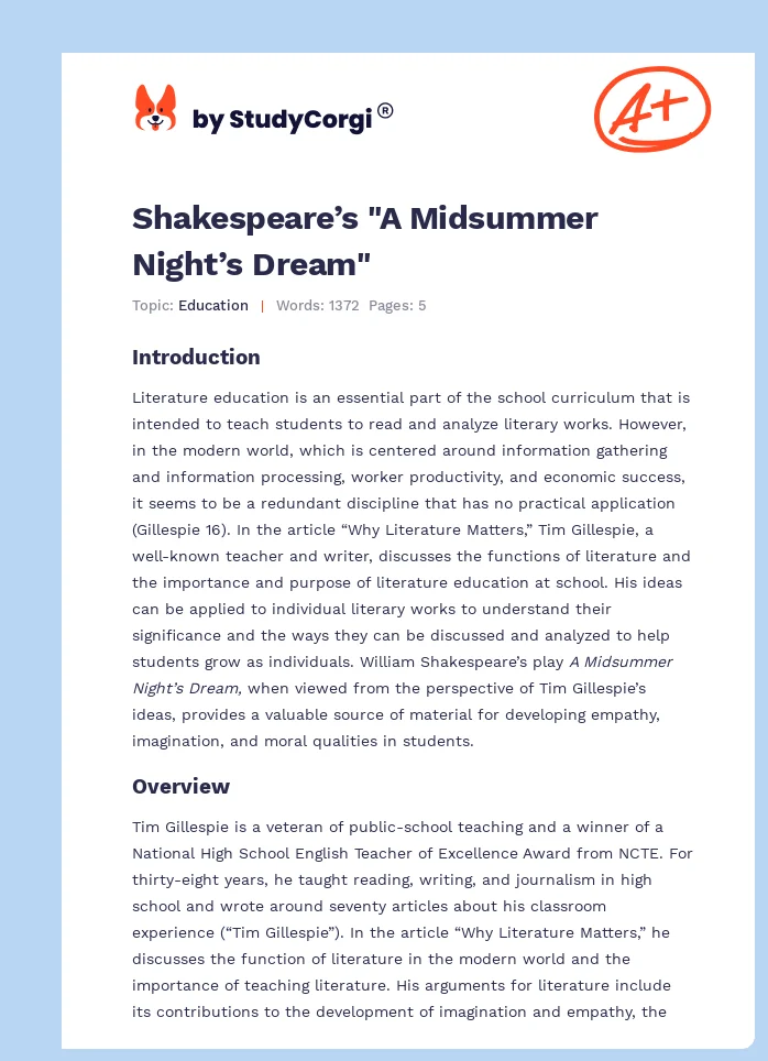 Shakespeare’s "A Midsummer Night’s Dream". Page 1