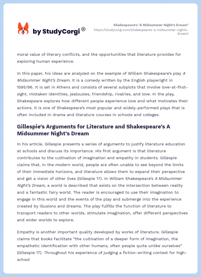 Shakespeare’s "A Midsummer Night’s Dream". Page 2