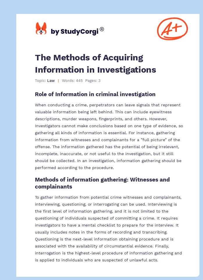 The Methods of Acquiring Information in Investigations. Page 1