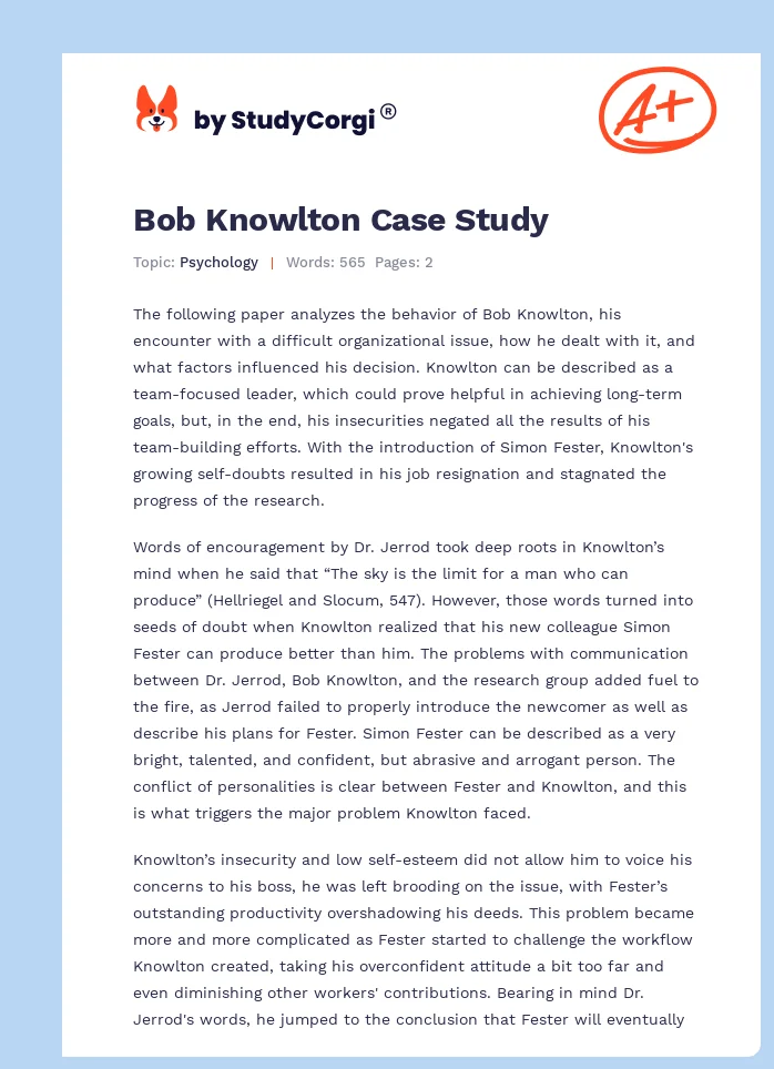 Bob Knowlton Case Study. Page 1