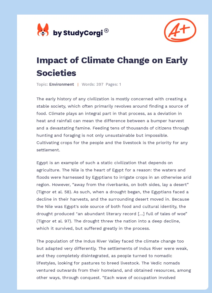 Impact of Climate Change on Early Societies. Page 1