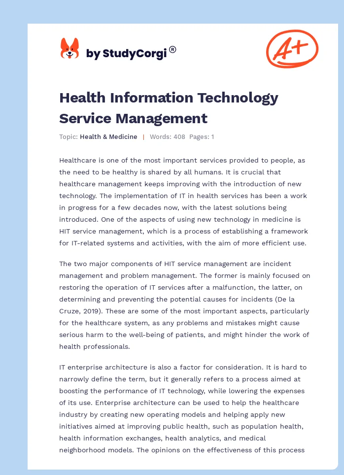 Health Information Technology Service Management. Page 1
