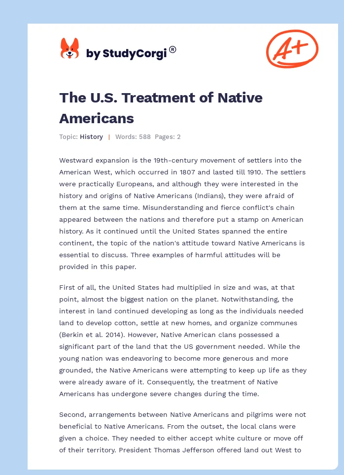 The U.S. Treatment of Native Americans. Page 1