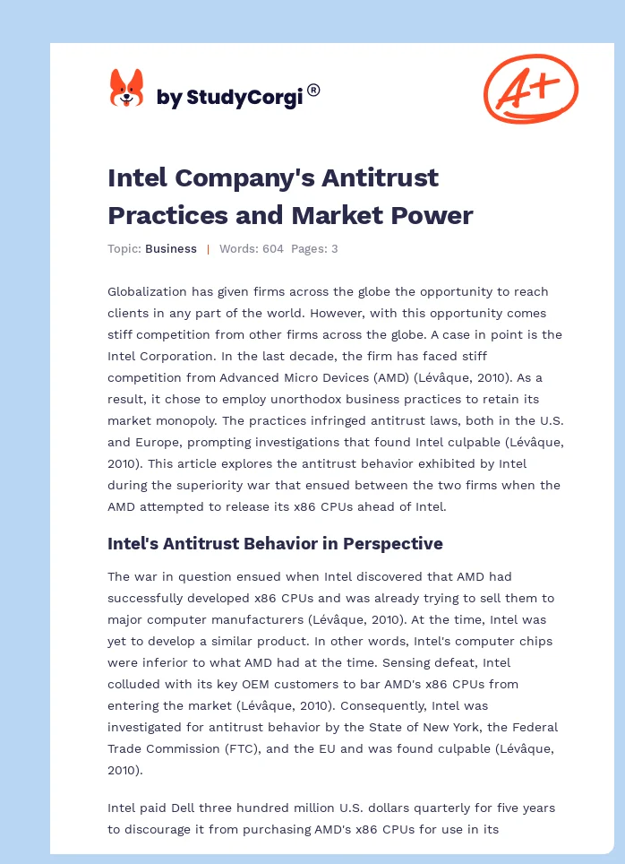 Intel Company's Antitrust Practices and Market Power. Page 1