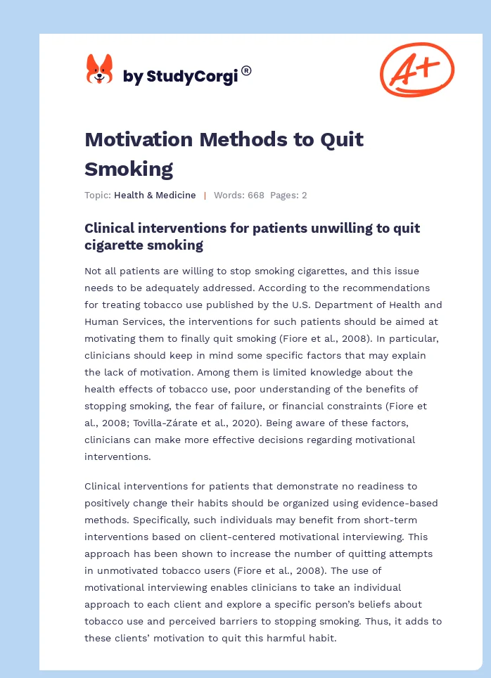 Motivation Methods to Quit Smoking. Page 1