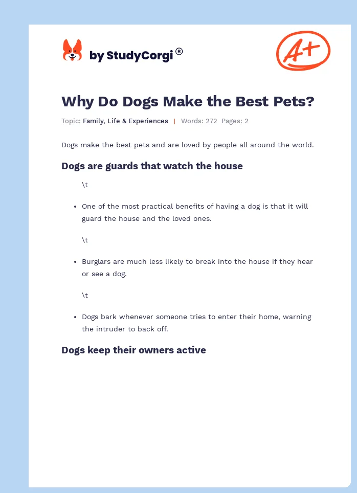 Why Do Dogs Make the Best Pets?. Page 1