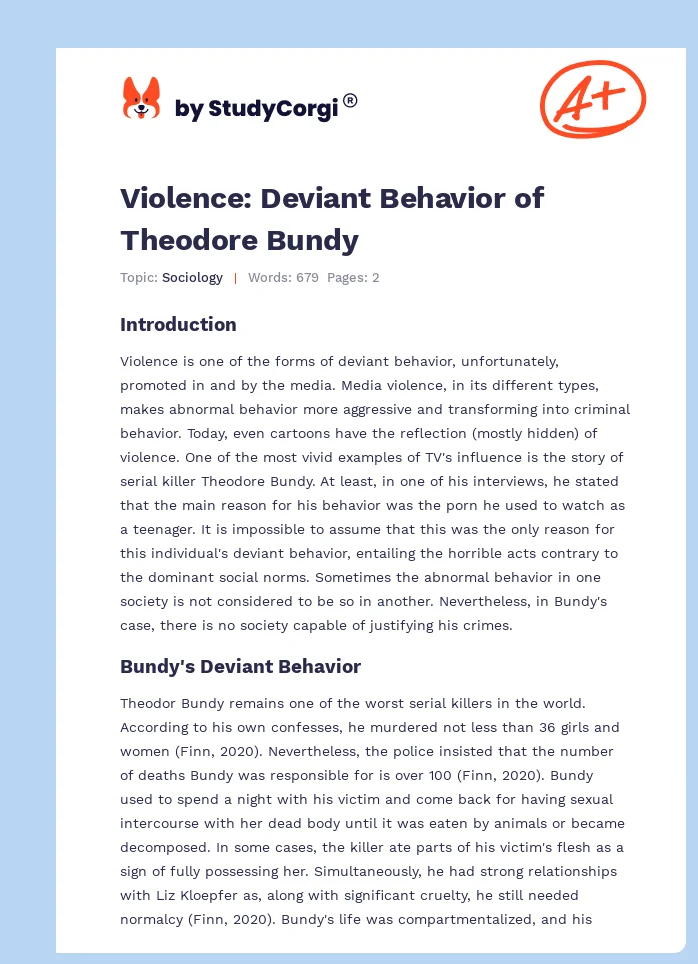Violence: Deviant Behavior of Theodore Bundy. Page 1